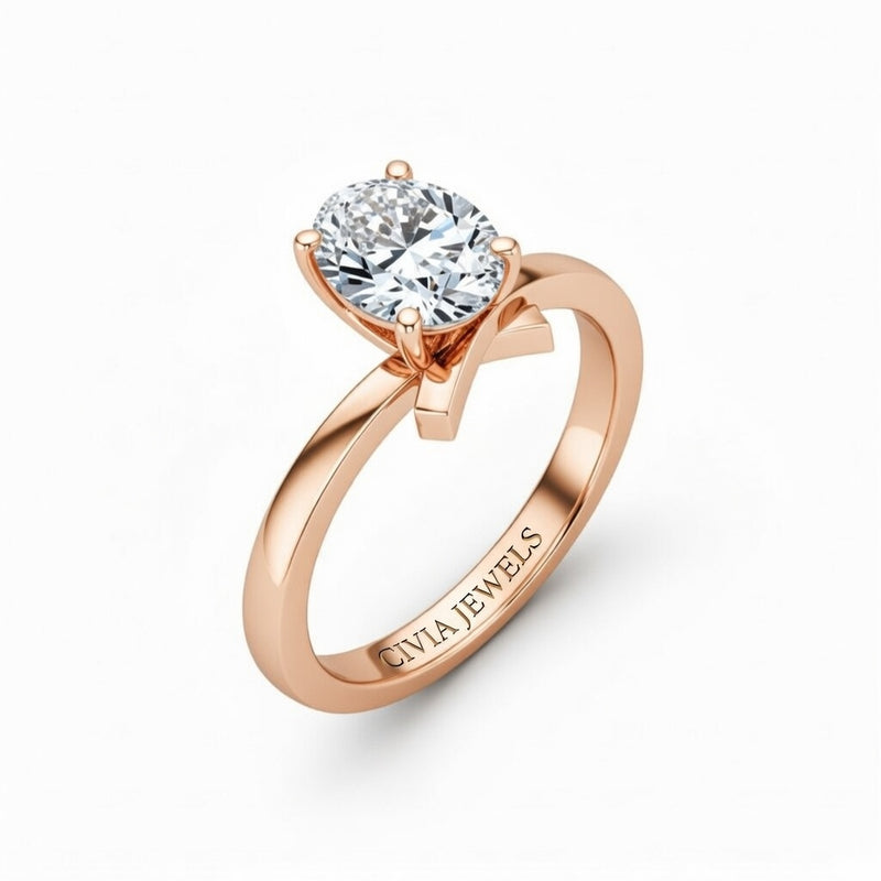 Rose Gold Oval Diamond Solitaire Engagement Ring With Modern Twist Shank