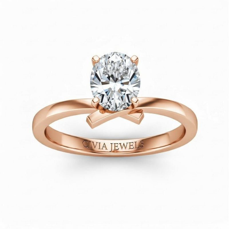 Rose Gold Oval Diamond Solitaire Engagement Ring With Modern Twist Shank