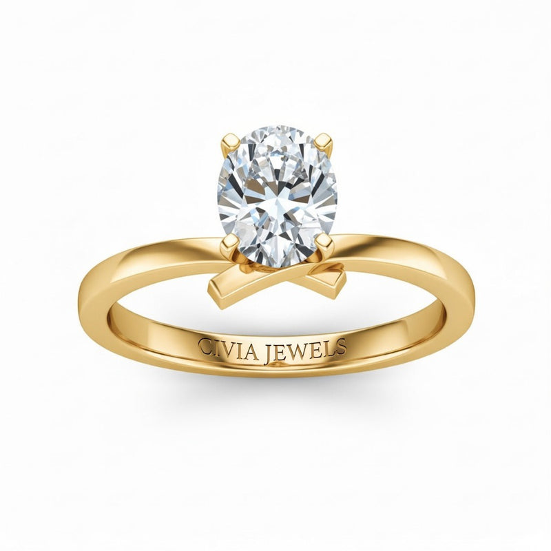 Yellow Gold Oval Diamond Solitaire Engagement Ring With Modern Twist Shank