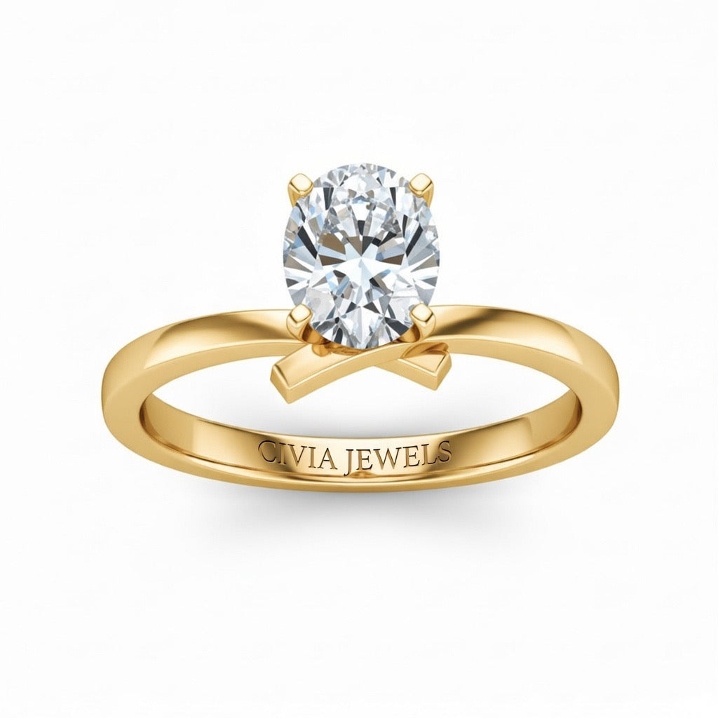 Yellow Gold Oval Diamond Solitaire Engagement Ring With Modern Twist Shank