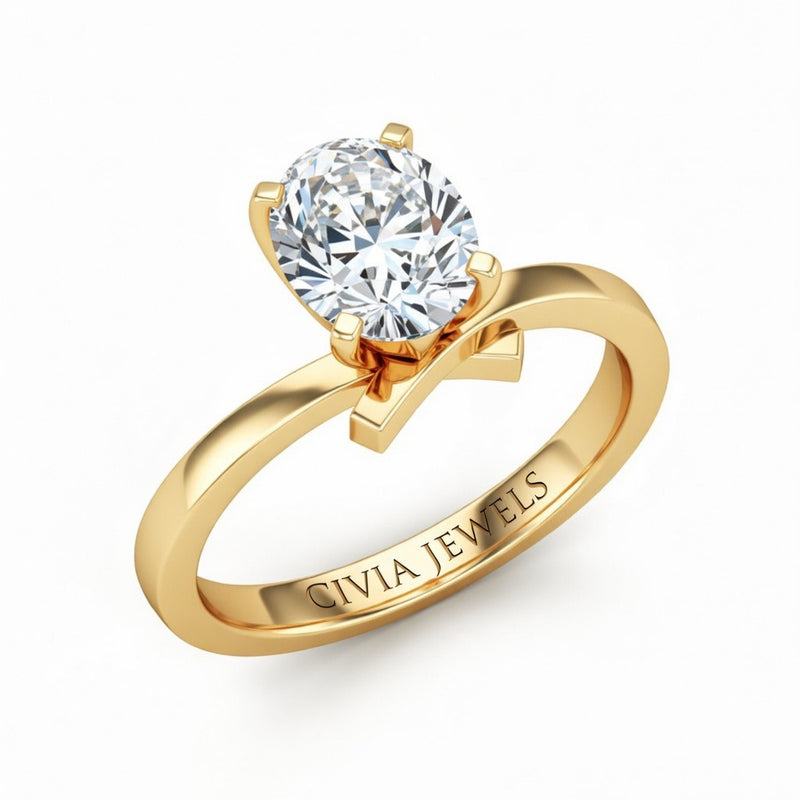 Yellow Gold Oval Diamond Solitaire Engagement Ring With Modern Twist Shank