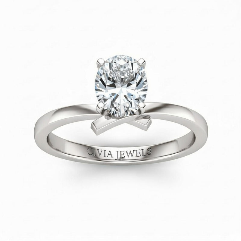 White Gold Oval Diamond Solitaire Engagement Ring With Modern Twist Shank