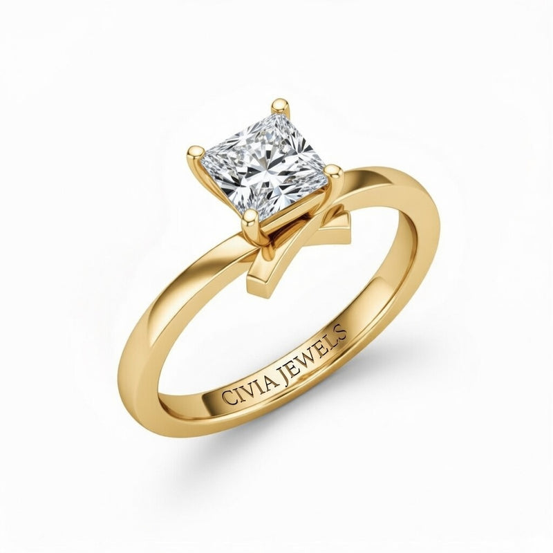 Yellow Gold Princess Diamond Solitaire Engagement Ring With Modern Twist Shank