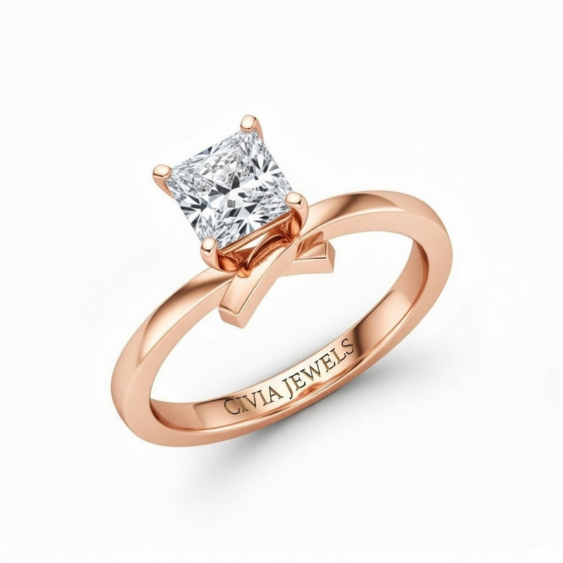 Rose Gold Princess Diamond Solitaire Engagement Ring With Modern Twist Shank