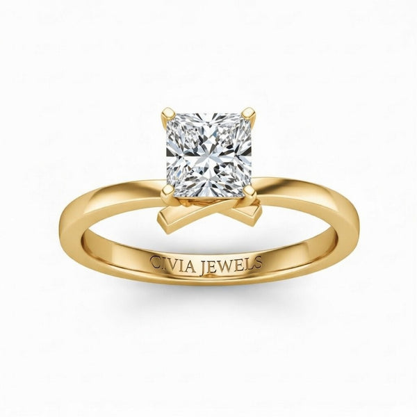 Yellow Gold Princess Diamond Solitaire Engagement Ring With Modern Twist Shank