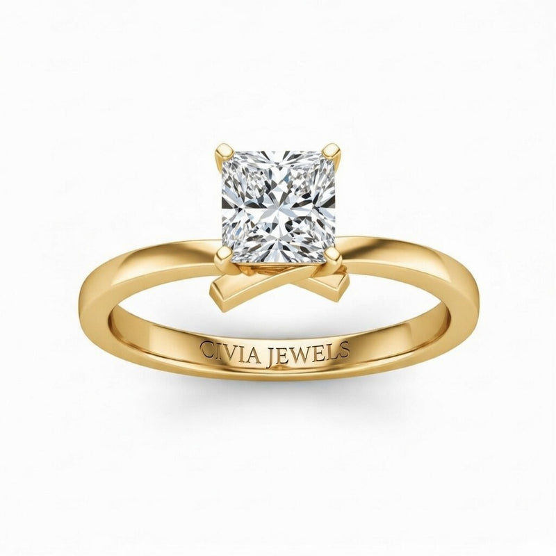 Yellow Gold Princess Diamond Solitaire Engagement Ring With Modern Twist Shank