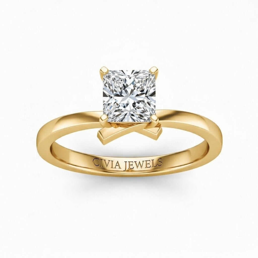 Yellow Gold Princess Diamond Solitaire Engagement Ring With Modern Twist Shank