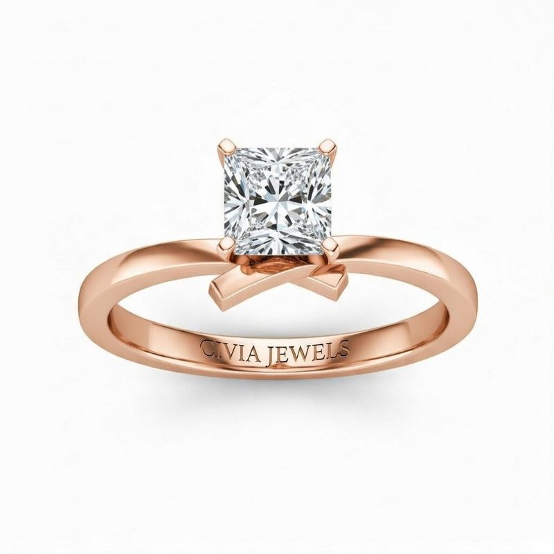 Rose Gold Princess Diamond Solitaire Engagement Ring With Modern Twist Shank