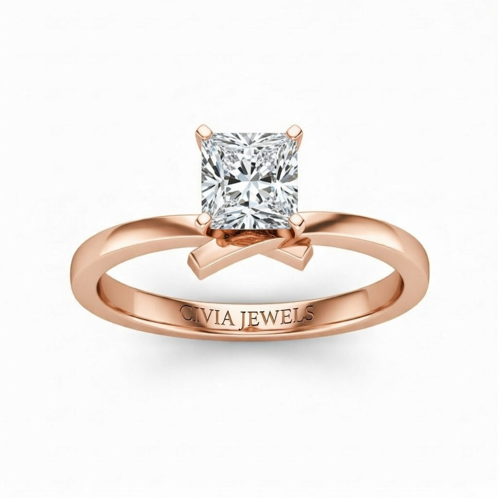 Rose Gold Princess Diamond Solitaire Engagement Ring With Modern Twist Shank