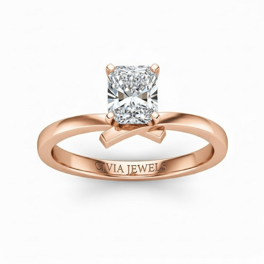 Rose Gold Radiant Diamond Solitaire Engagement Ring With Modern Twist Shank