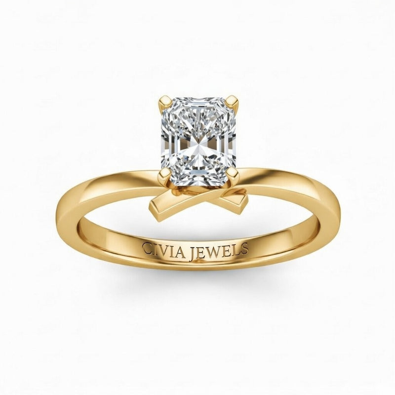 Yellow Gold Radiant Diamond Solitaire Engagement Ring With Modern Twist Shank