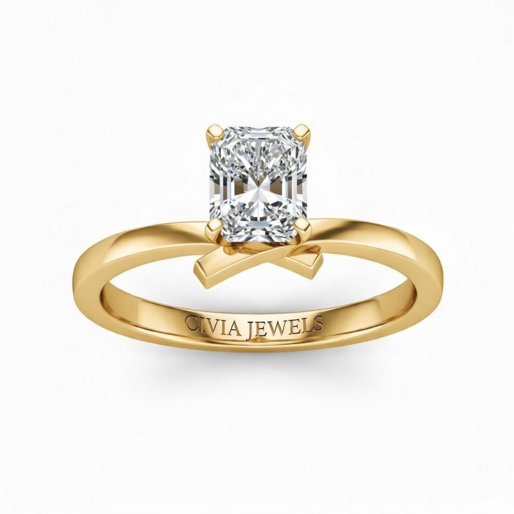 Yellow Gold Radiant Diamond Solitaire Engagement Ring With Modern Twist Shank