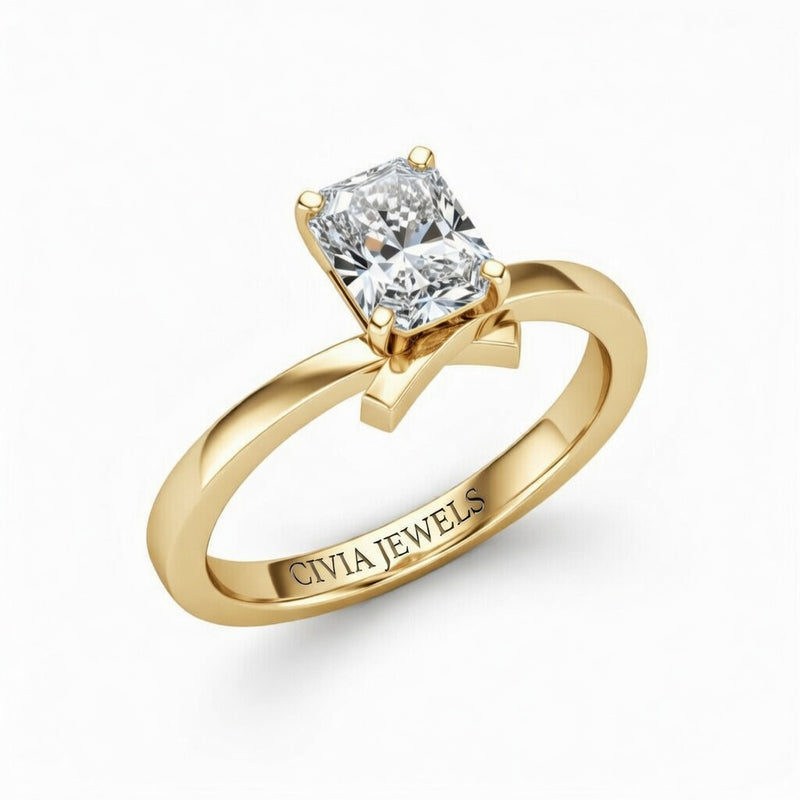 Yellow Gold Radiant Diamond Solitaire Engagement Ring With Modern Twist Shank