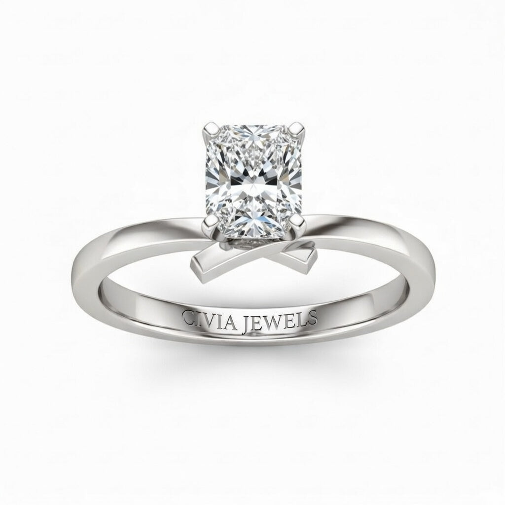 White Gold Radiant Diamond Solitaire Engagement Ring With Modern Twist Shank