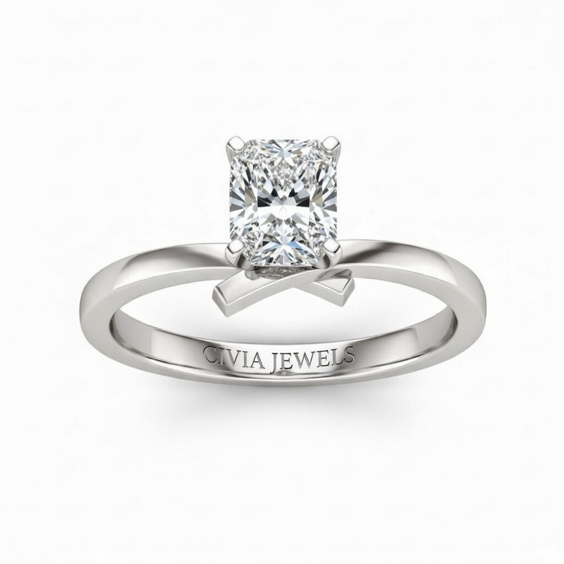 Silver Radiant Diamond Solitaire Engagement Ring With Modern Twist Shank