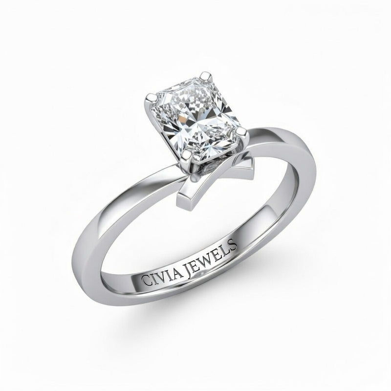 Silver Radiant Diamond Solitaire Engagement Ring With Modern Twist Shank
