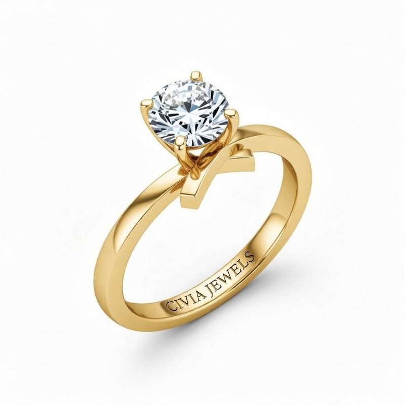 Yellow Gold Round Diamond Solitaire Engagement Ring With Modern Twist Shank