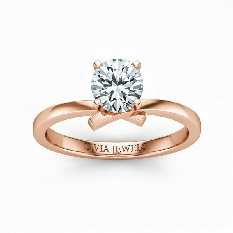 Rose Gold Round Diamond Solitaire Engagement Ring With Modern Twist Shank
