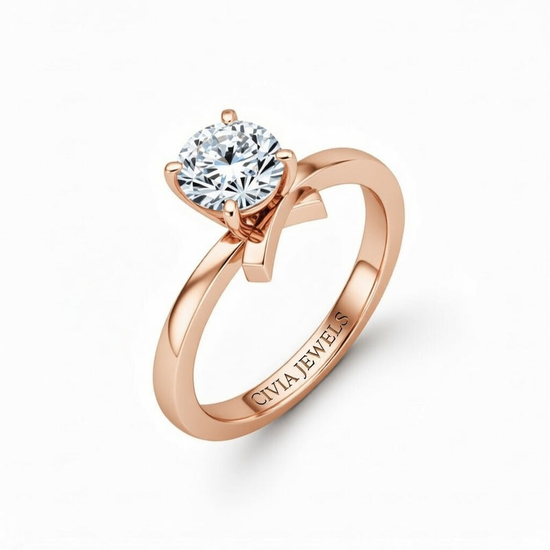 Rose Gold Round Diamond Solitaire Engagement Ring With Modern Twist Shank