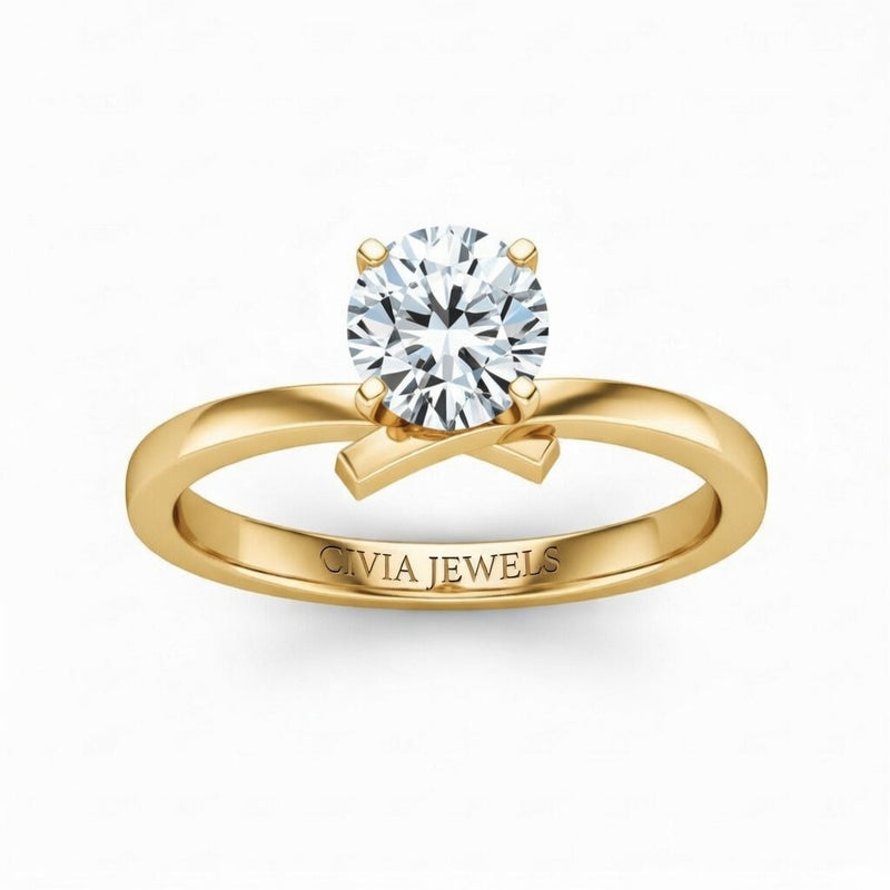Yellow Gold Round Diamond Solitaire Engagement Ring With Modern Twist Shank
