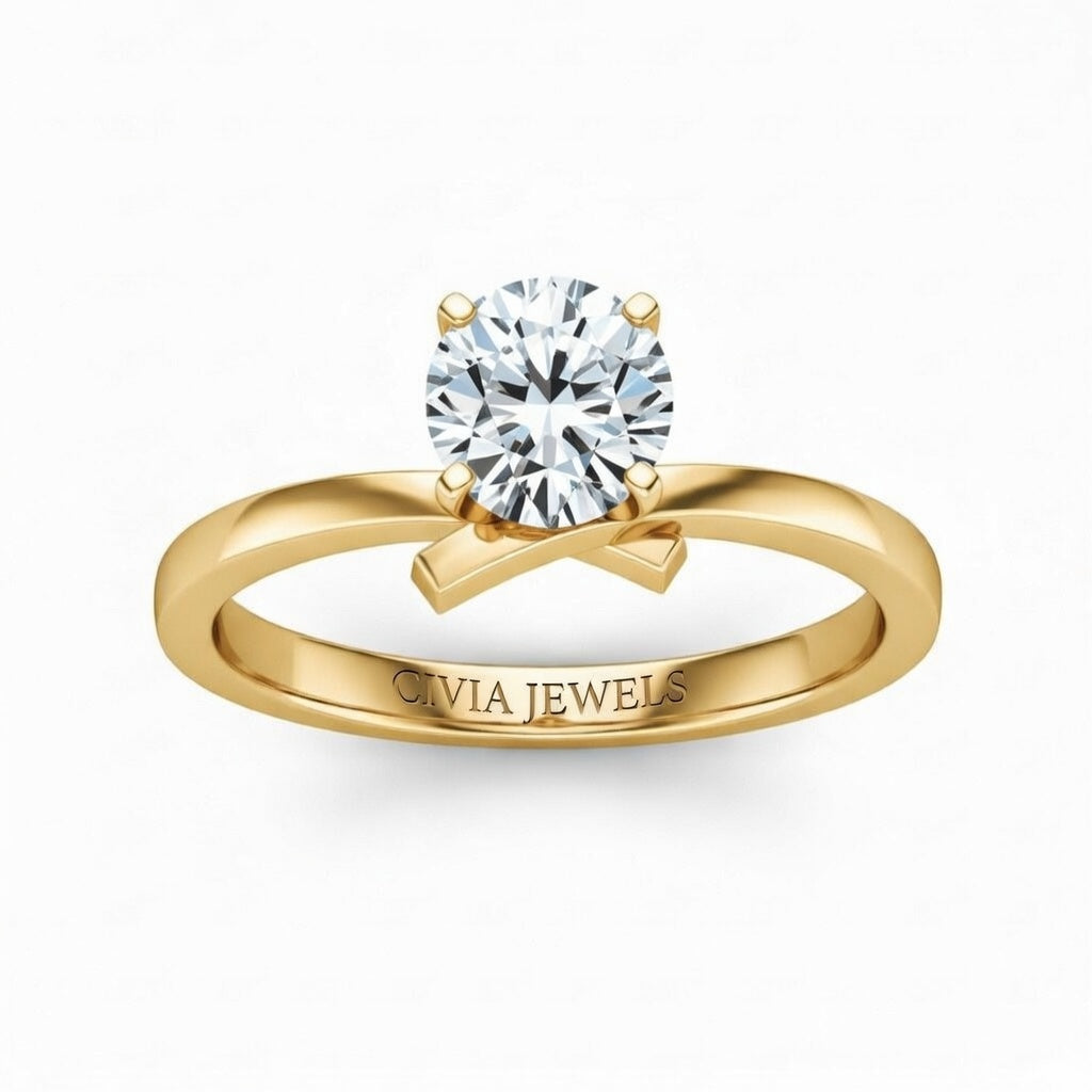 Yellow Gold Round Diamond Solitaire Engagement Ring With Modern Twist Shank