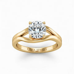 Yellow Gold Cushion Cut Solitaire Engagement Ring with Contemporary Bypass Shank