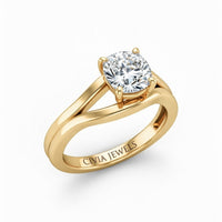 Yellow Gold Cushion Cut Solitaire Engagement Ring with Contemporary Bypass Shank