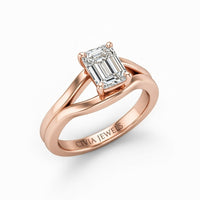 Rose Gold Emerald Cut Solitaire Engagement Ring with Contemporary Bypass Shank