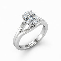 White Gold Oval Cut Solitaire Engagement Ring with Contemporary Bypass Shank
