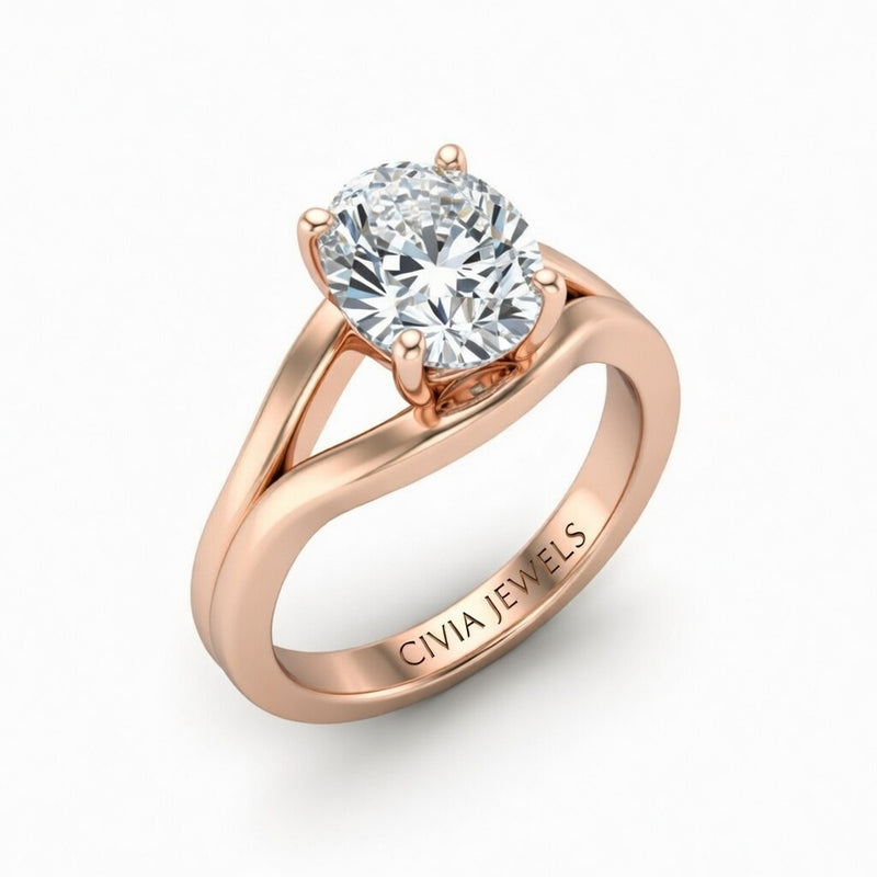 Rose Gold Oval Cut Solitaire Engagement Ring with Contemporary Bypass Shank