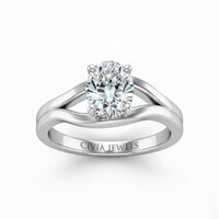 White Gold Oval Cut Solitaire Engagement Ring with Contemporary Bypass Shank
