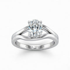 White Gold Oval Cut Solitaire Engagement Ring with Contemporary Bypass Shank