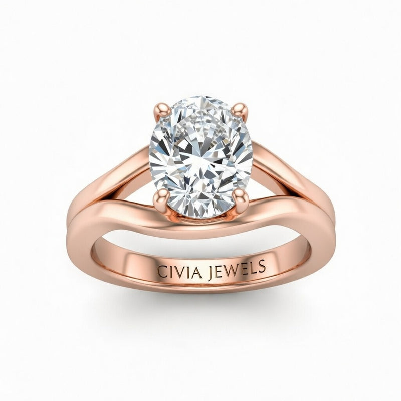 Rose Gold Oval Cut Solitaire Engagement Ring with Contemporary Bypass Shank