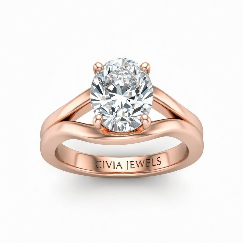 Rose Gold Oval Cut Solitaire Engagement Ring with Contemporary Bypass Shank