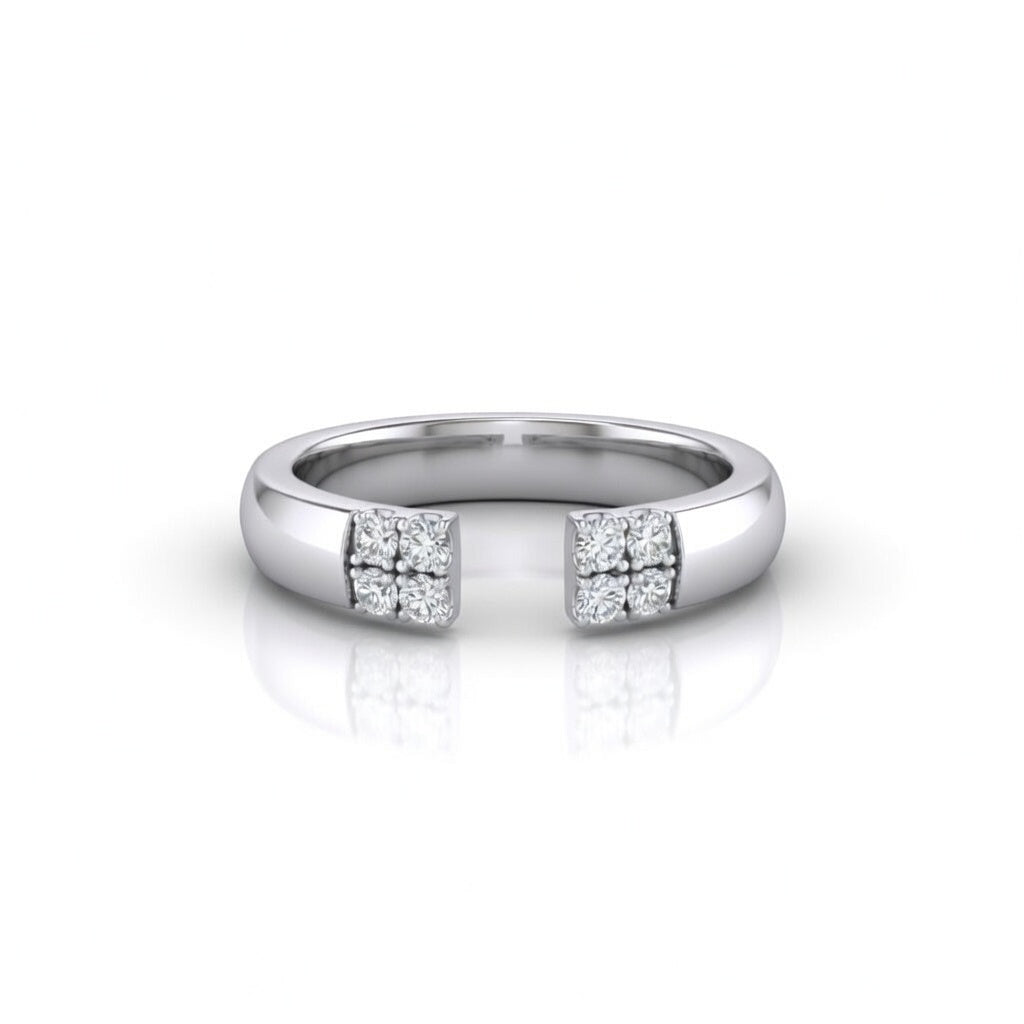 White Gold Open Cuff Wedding Band With Diamond Cluster Ends