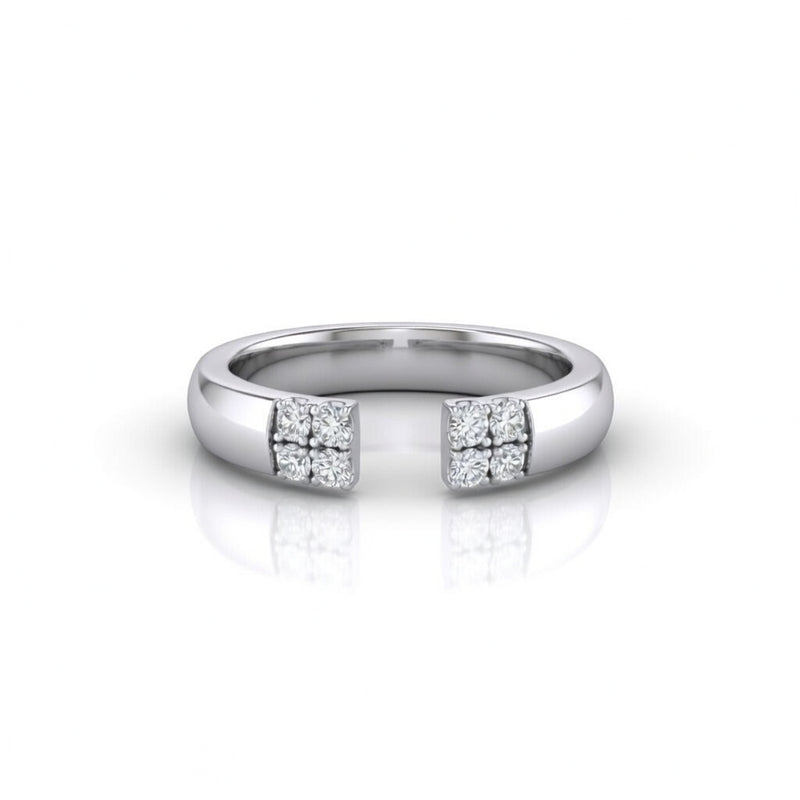 Silver Open Cuff Wedding Band With Diamond Cluster Ends