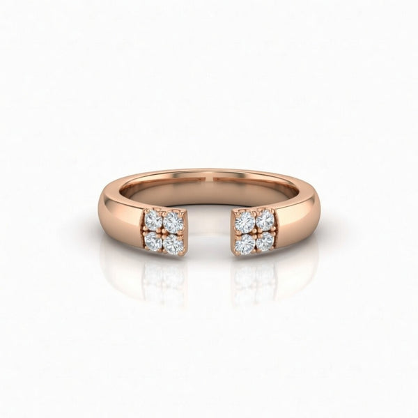 Rose Gold Open Cuff Wedding Band With Diamond Cluster Ends
