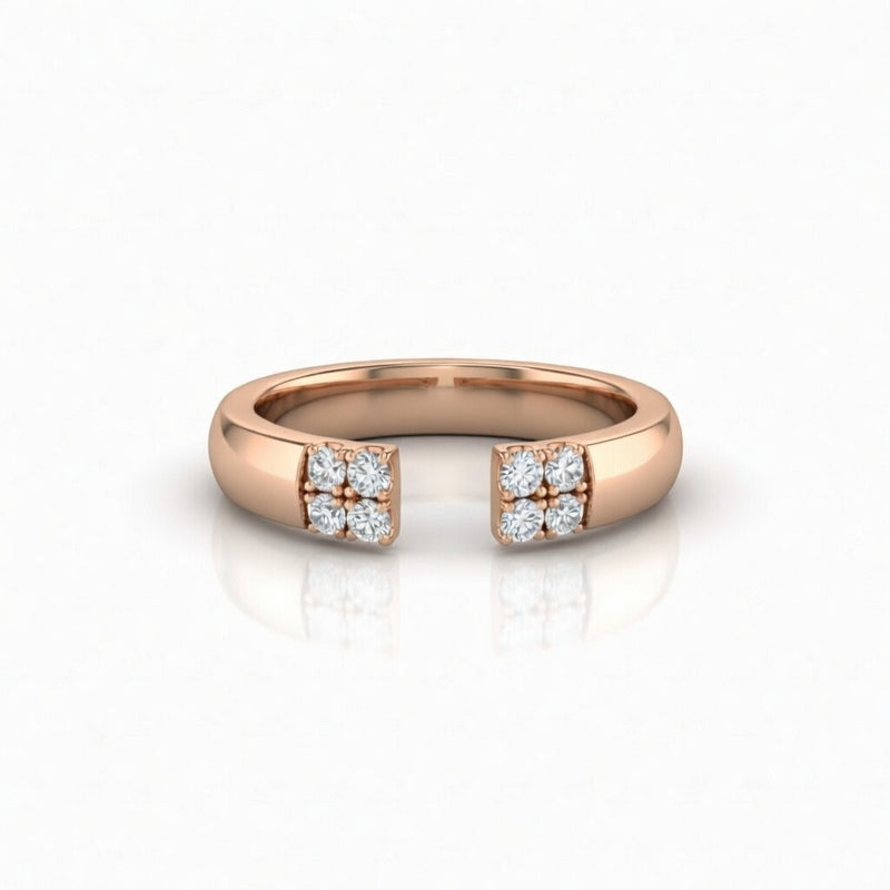 Rose Gold Open Cuff Wedding Band With Diamond Cluster Ends