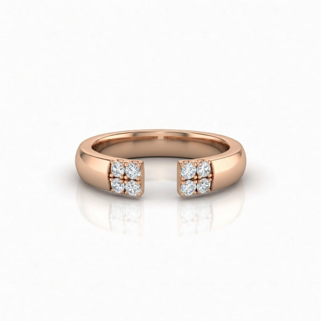 Rose Gold Open Cuff Wedding Band With Diamond Cluster Ends