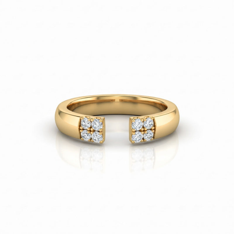 Yellow Gold Open Cuff Wedding Band With Diamond Cluster Ends