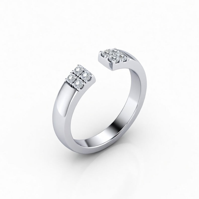 Silver Open Cuff Wedding Band With Diamond Cluster Ends
