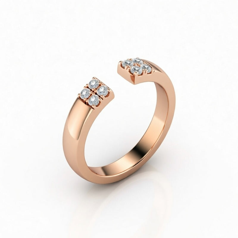 Rose Gold Open Cuff Wedding Band With Diamond Cluster Ends
