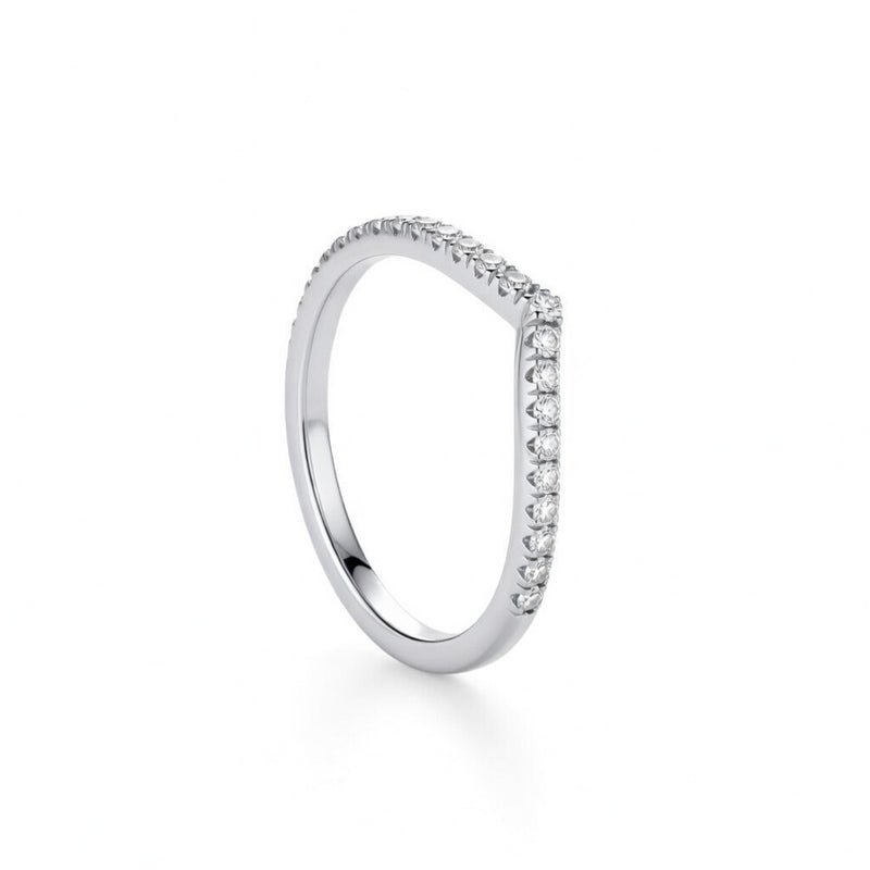Silver Chevron Diamond Wedding Band With Pavé Set Round Diamonds