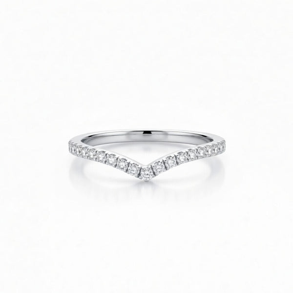 Silver Chevron Diamond Wedding Band With Pavé Set Round Diamonds