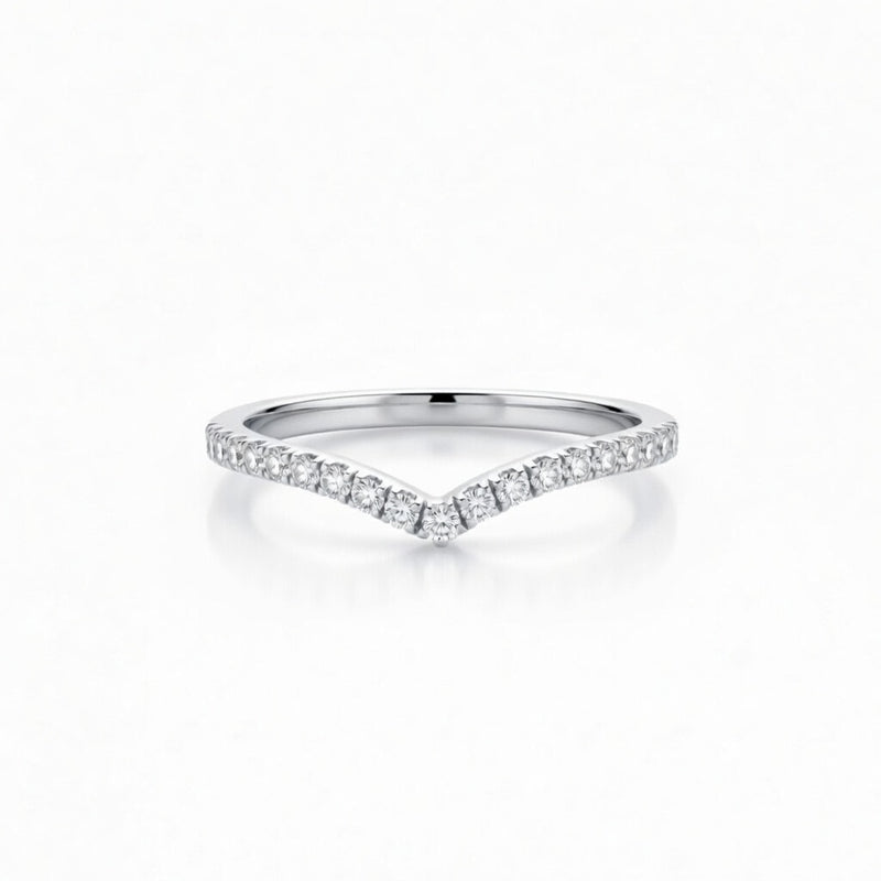 Silver Chevron Diamond Wedding Band With Pavé Set Round Diamonds