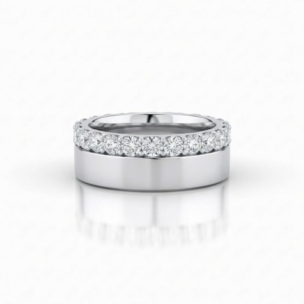 Silver Eternity Diamond Wedding Band With Shared Prong Round Diamonds