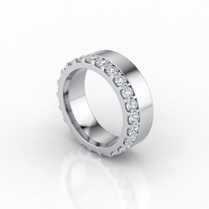 Silver Eternity Diamond Wedding Band With Shared Prong Round Diamonds
