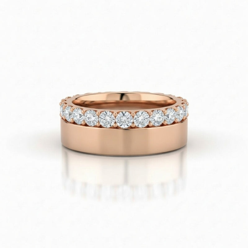 Rose Gold Eternity Diamond Wedding Band With Shared Prong Round Diamonds