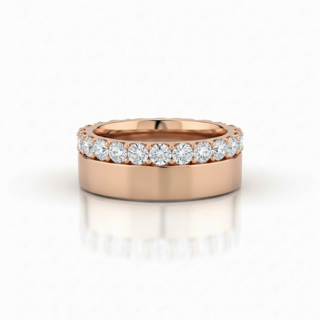 Rose Gold Eternity Diamond Wedding Band With Shared Prong Round Diamonds