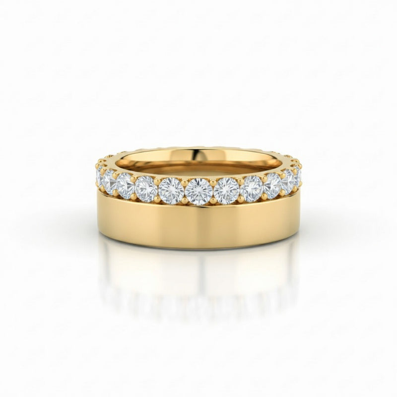 Yellow Gold Eternity Diamond Wedding Band With Shared Prong Round Diamonds